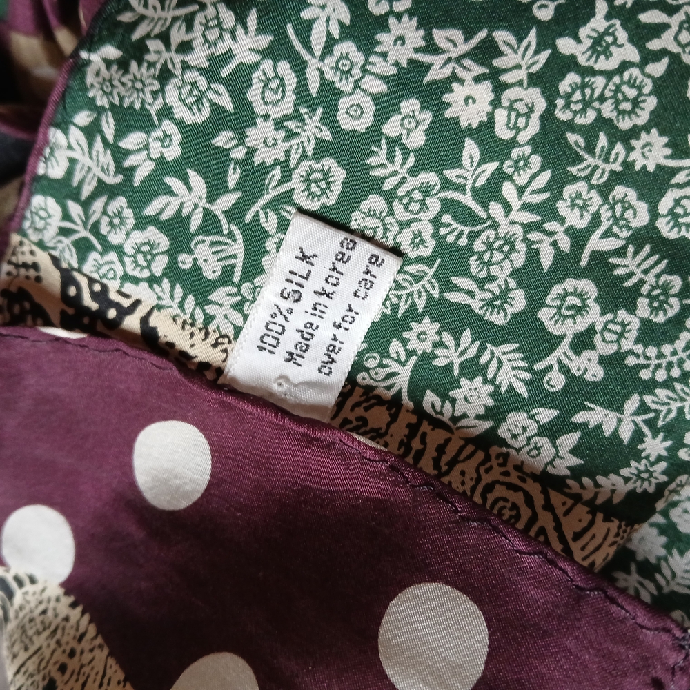 Silk Scarf with Floral and Polka Dot Patterns